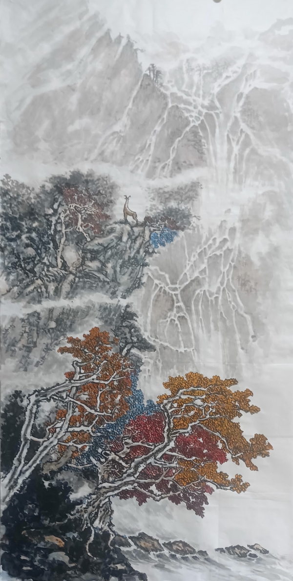 郭小兵《玉瀑留羊呜翠微》中国画.jpg