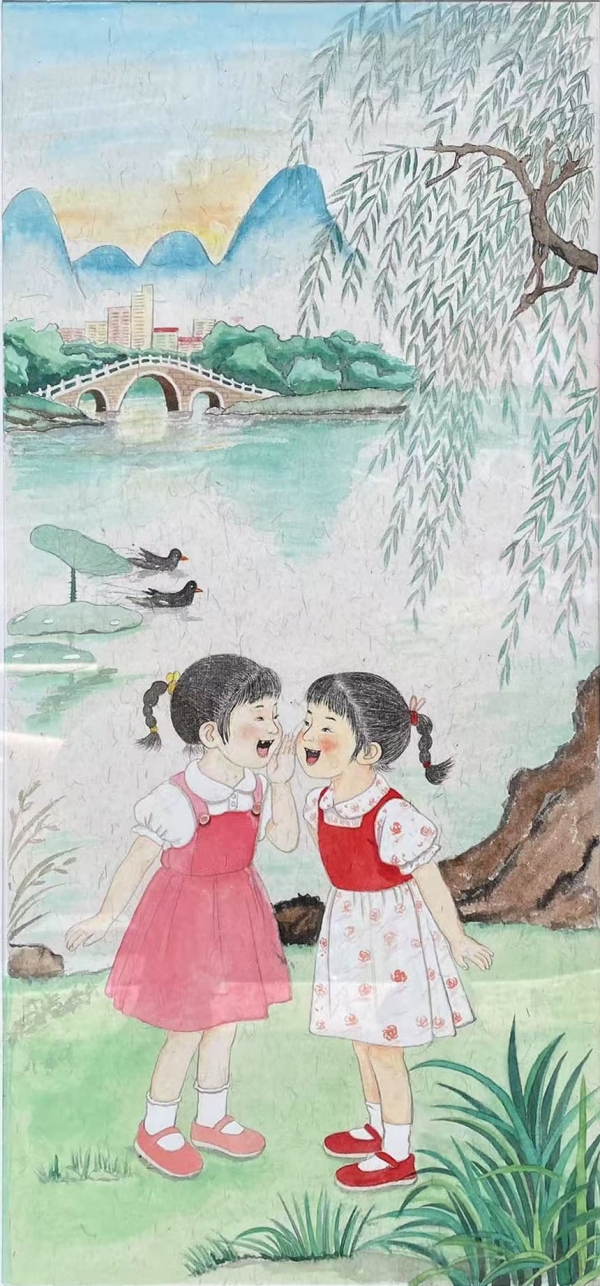 韦苗《悄悄话》中国画.jpg