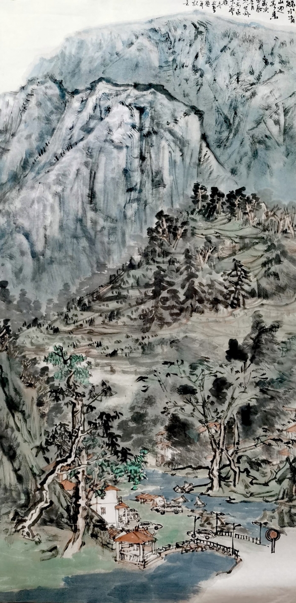 岑延勇《绿水青山迎客来》中国画.jpg